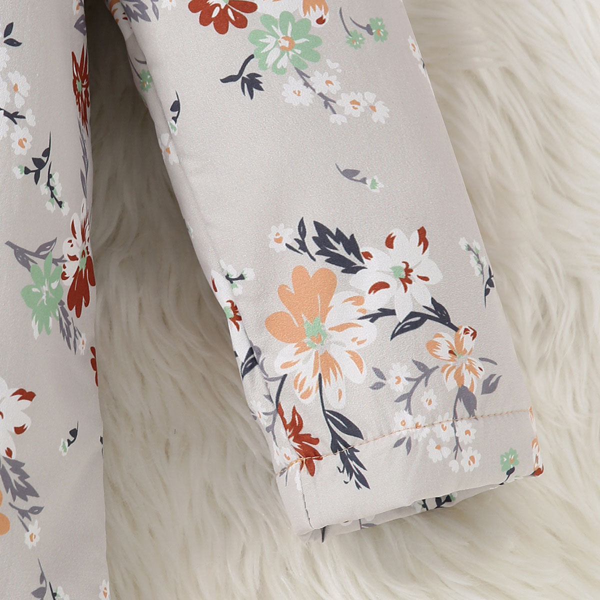 Girls Grey Floral Printed Hooded Front Open Winter Jacket Coats & Jackets