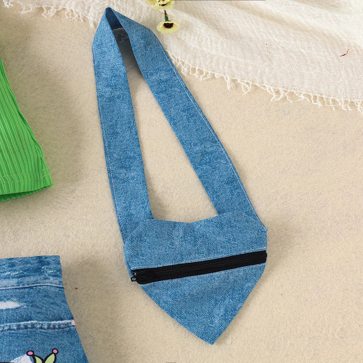 Girls Green Ribbed Sleeveless Top With Denim Skirt Sets 2 pc. Sets