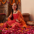 Girls Orange Bandhani Printed A-Line Kurta With Sharara And Dupatta Set Ethnicwear Girls Orange 2-3 Y