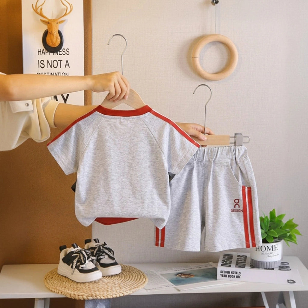 Boys Grey Printed Short Sleeve T-Shirt With Elasticated Shorts Sets Sets