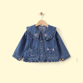Girls Blue Long Sleeve Embroidered Denim Jacket Coats & Jackets Blue 1-2 Y