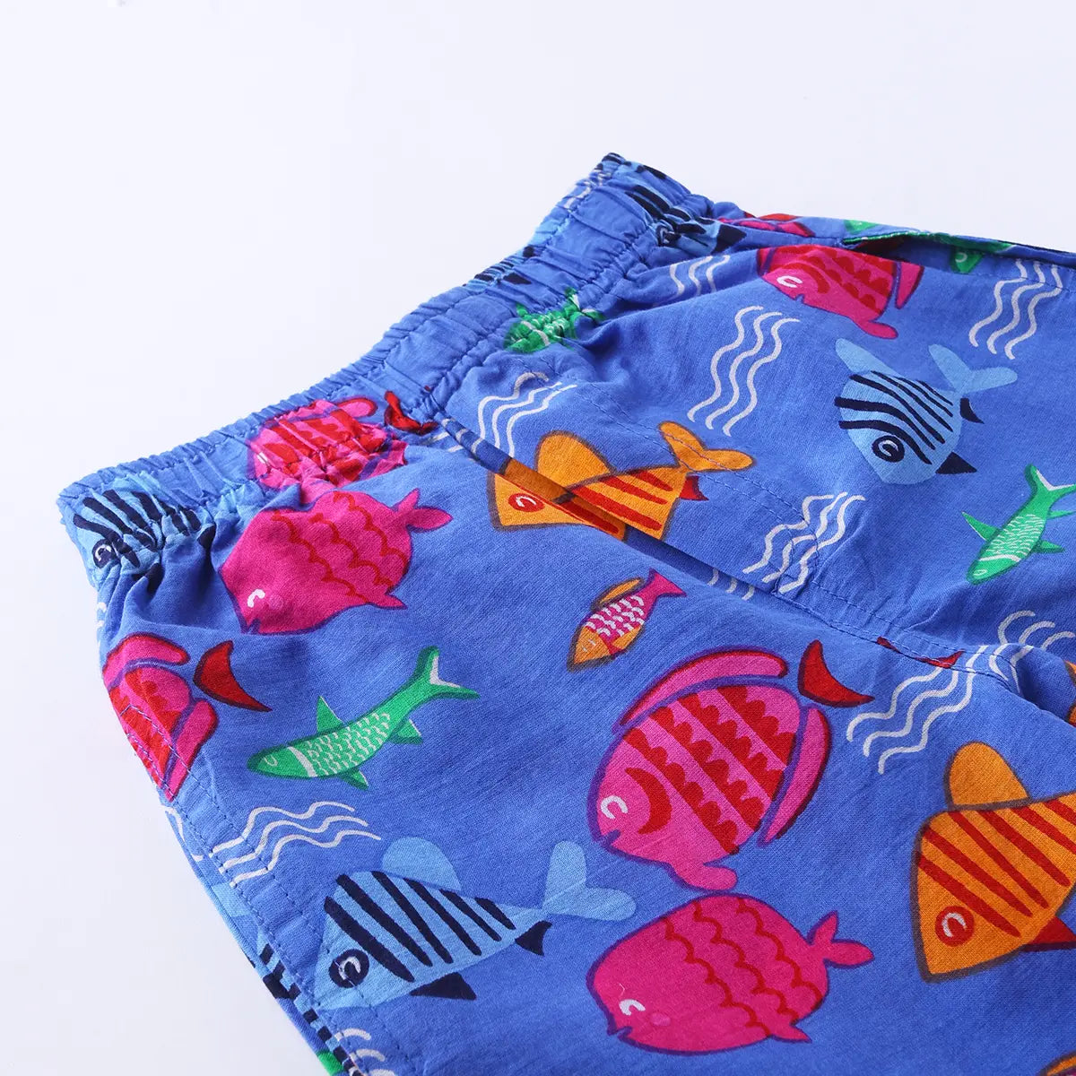 Boys Blue Fish Printed Short Sleeves Shirt With Printed Shorts Sets Sets