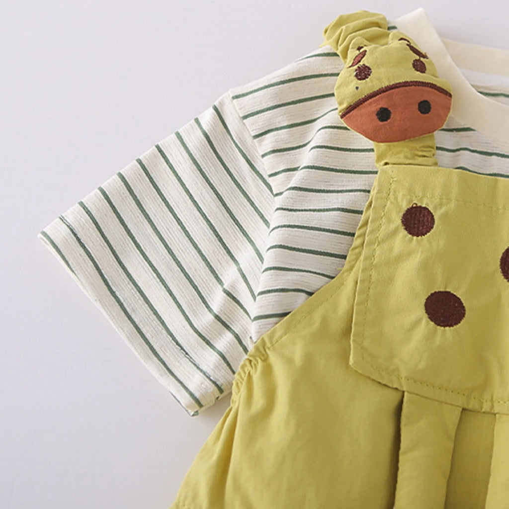 Boys Short Sleeve T-Shirt With Lime Green Animal Applique Dungaree Sets 2 pc. Sets