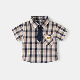 Boys Multicolor Checked Shirt with Bear Patch Pocket Shirts