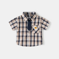 Boys Multicolor Checked Shirt with Bear Patch Pocket Shirts