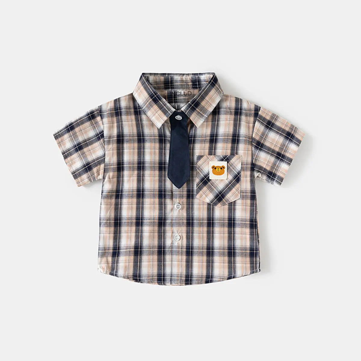 Boys Multicolor Checked Shirt with Bear Patch Pocket Shirts