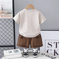 Boys Beige Mushroom Graphic T-Shirt With Shorts Sets Sets
