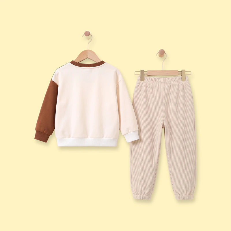 Boys Beige Colourblocked Long Sleeve Sweatshirt With Pants Sets 2 pc. Sets
