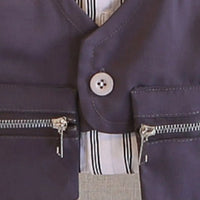 Boys Grey Stripes Attached Front Waistcoat Shirt With Shorts Sets Sets