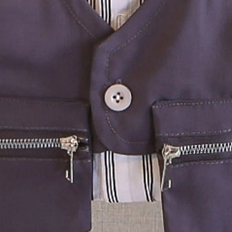 Boys Grey Stripes Attached Front Waistcoat Shirt With Shorts Sets Sets