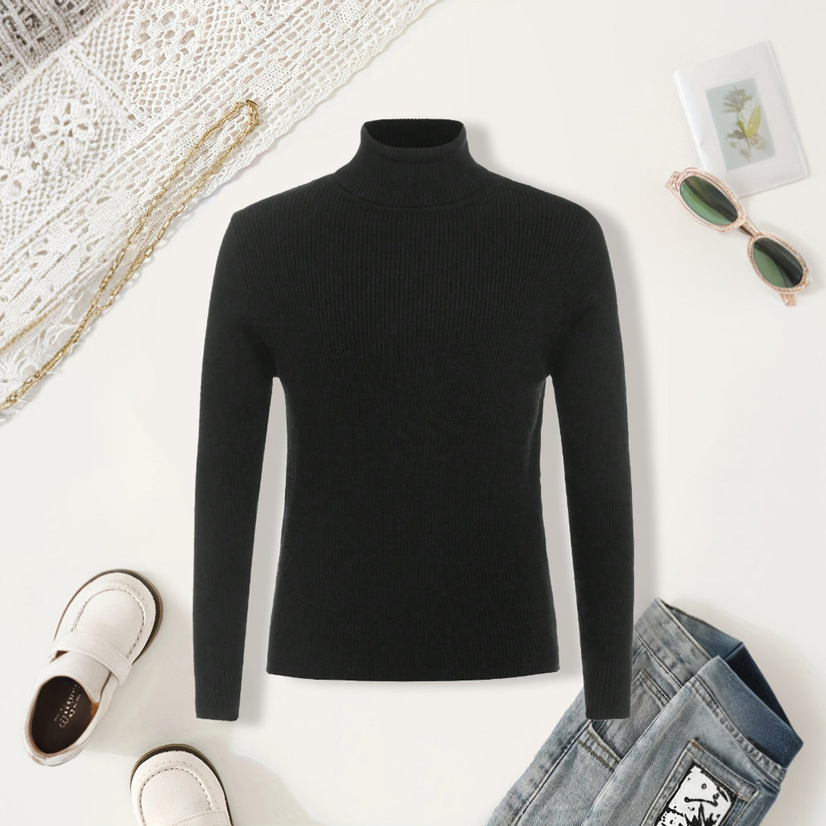 Boys Black High Neck Pullover Sweaters & Cardigans Black 7-8 Y