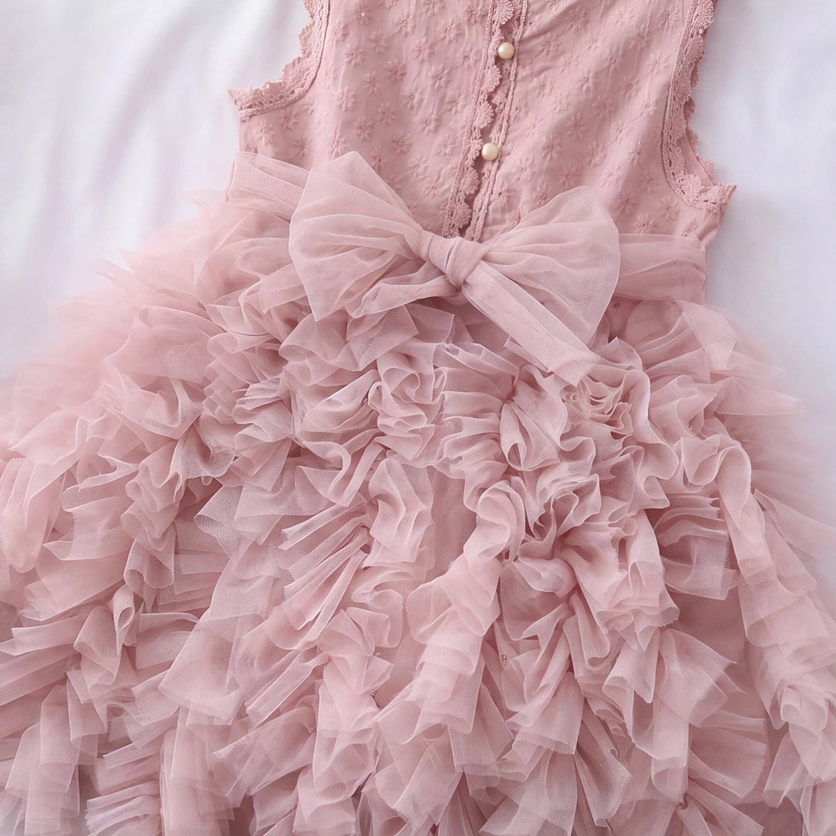 Girls Pink Ruffle Layered Fit & Flare Dress Party Dresses
