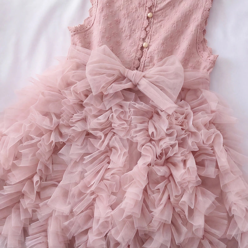 Girls Pink Ruffle Layered Fit & Flare Dress Party Dresses