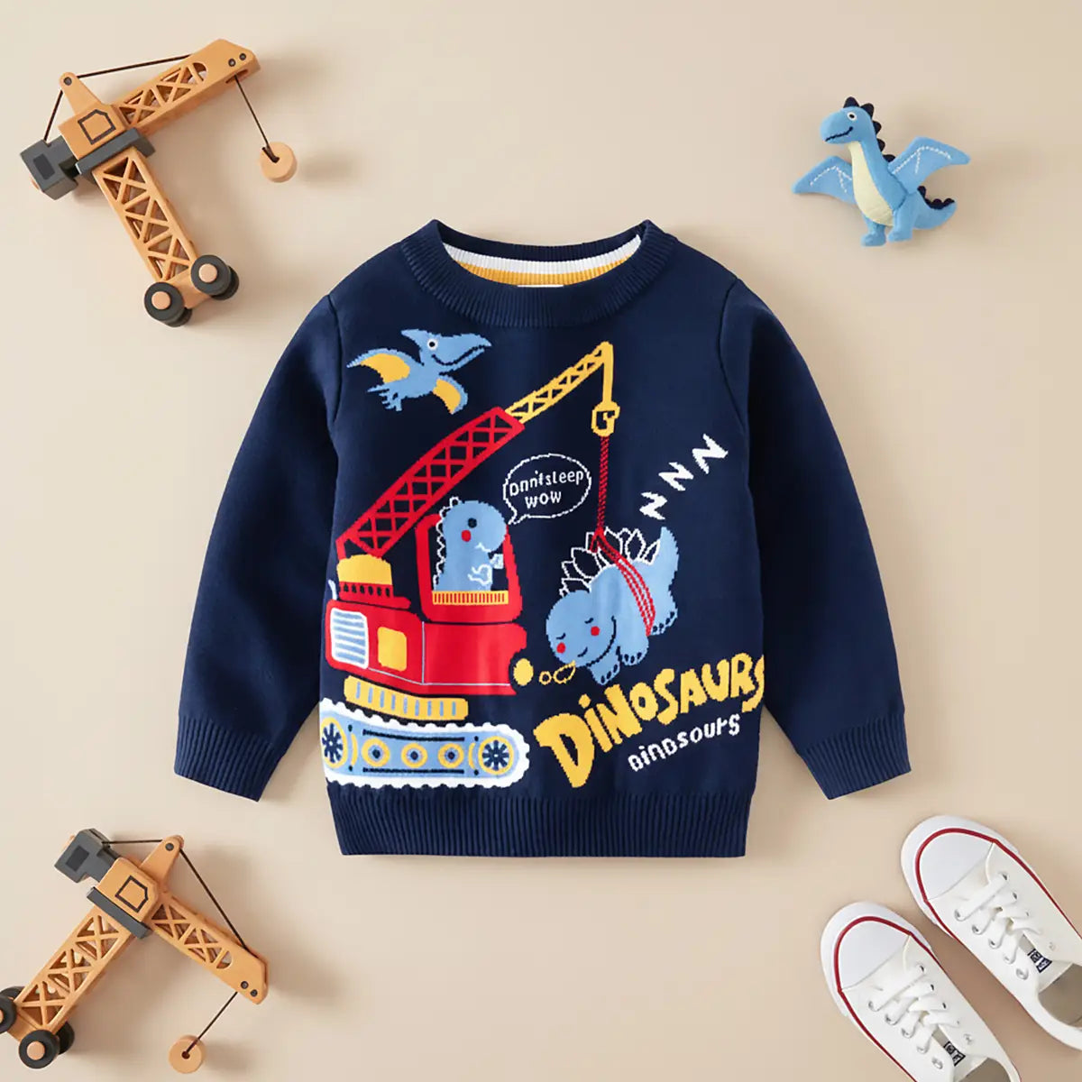 Boys Navy Blue Long Sleeve Dinosaur Cartoon Graphic Sweater Sweaters & Cardigans Navy Blue 2-3 Y