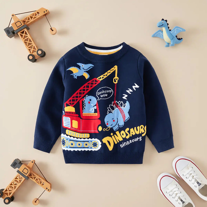 Boys Navy Blue Long Sleeve Dinosaur Cartoon Graphic Sweater Sweaters & Cardigans Navy Blue 2-3 Y
