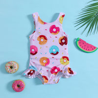 Girls Pink Graphics Sleeveless Bodysuit Swimwear Beachwear Pink 1-2 Y