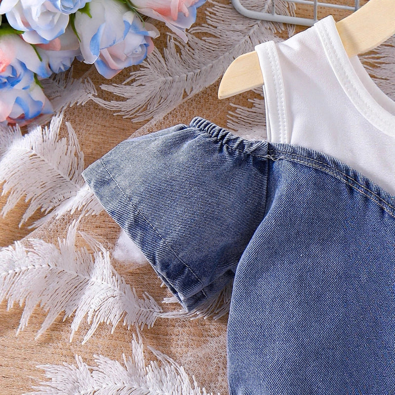 Girls Blue Solid Cold Shoulder Denim A-Line Dress Casual Dresses