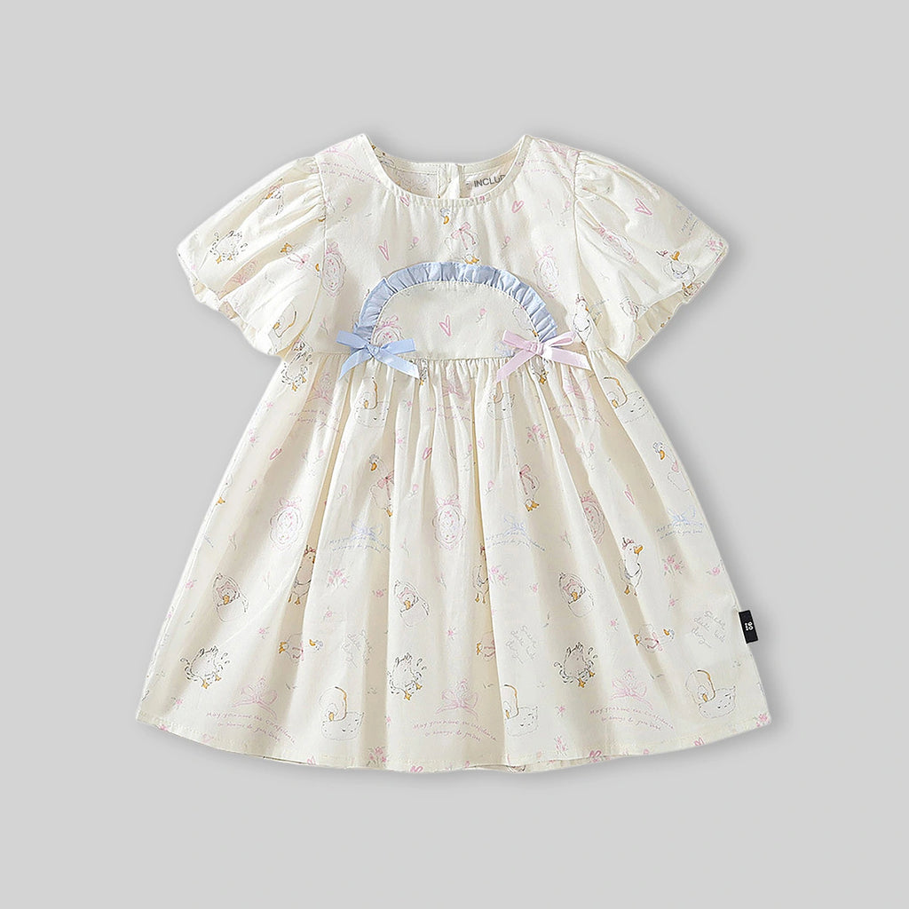 Girls Off-White Printed Short Sleeve Fit & Flare Dress Casual Dresses
