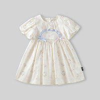 Girls Off-White Printed Short Sleeve Fit & Flare Dress Casual Dresses