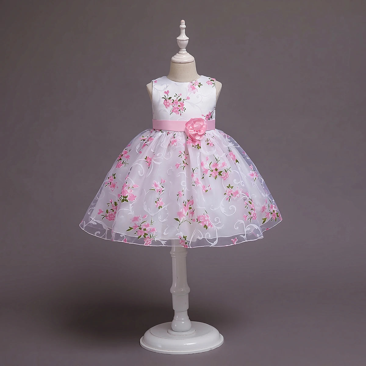 Girls Light Pink Floral Print Fit & Flare Party Wear Dress Party Dresses Light Pink 1-2 Y