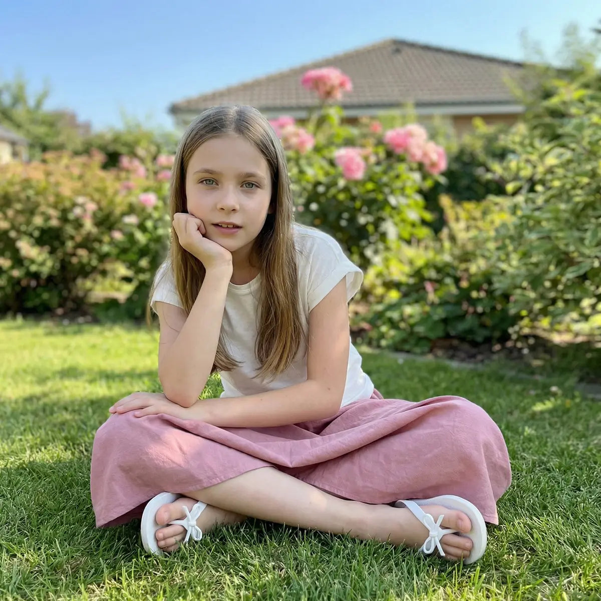 Girls Solid Short Sleeves Ruched Top With Pink Wide -Leg Pant Sets Sets