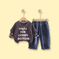 Boys Dark Grey Typography Sweatshirt With Denim Pants 2 pc. Sets Dark Grey 1-2 Y