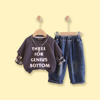 Boys Dark Grey Typography Sweatshirt With Denim Pants 2 pc. Sets Dark Grey 1-2 Y