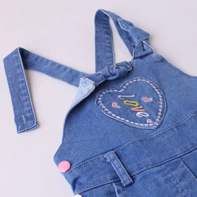 Girls Pink Stripe T-Shirt With Heart Embroidered Dungaree Sets 2 pc. Sets