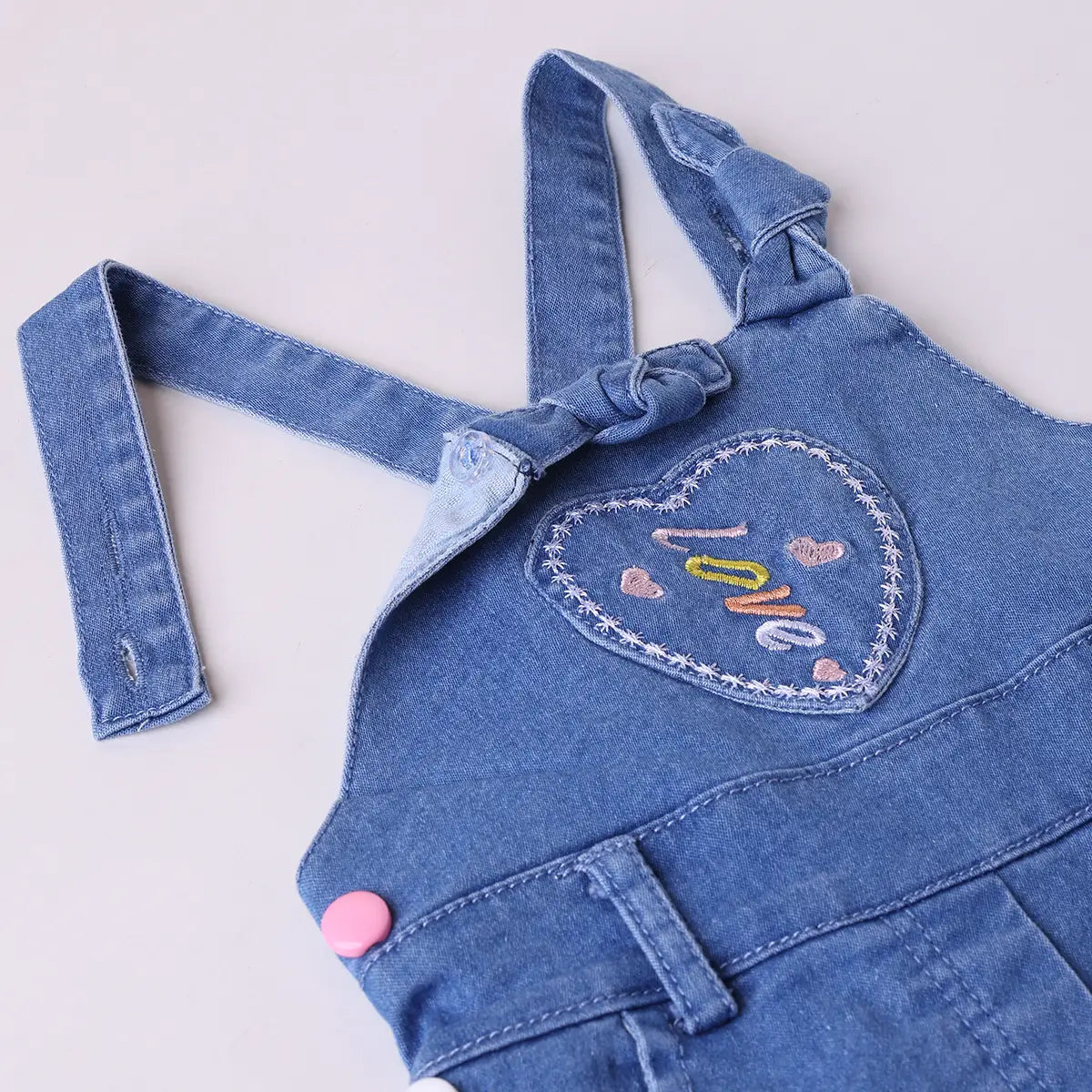 Girls Pink Stripe T-Shirt With Heart Embroidered Dungaree Sets 2 pc. Sets