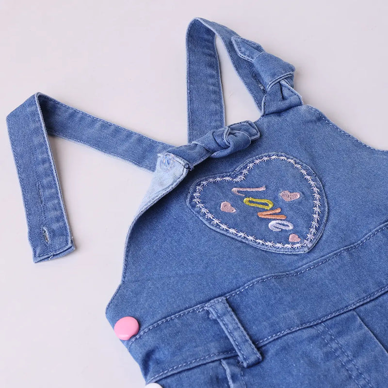 Girls Pink Stripe T-Shirt With Heart Embroidered Dungaree Sets 2 pc. Sets