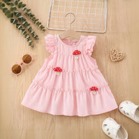 Girls Light Pink Mushroom Applique Flutter Sleeve Tiered Dress Casual Dresses Light Pink 1-2 Y