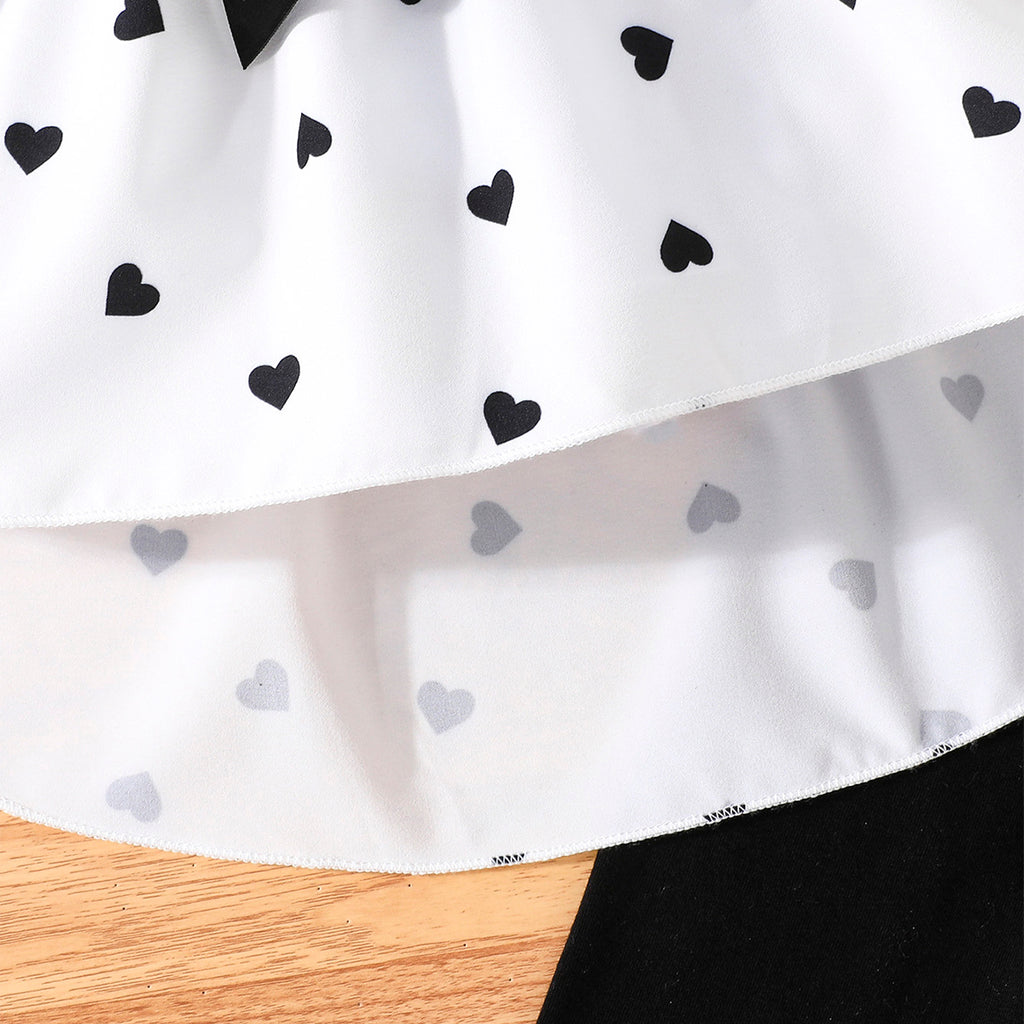 Girls White Heart Printed High-Low Long Sleeves Shirt With Pants Set 2 pc. Sets