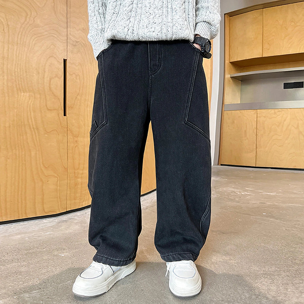 Boys Black Loose Fit Elasticated Denim Jeans Pants
