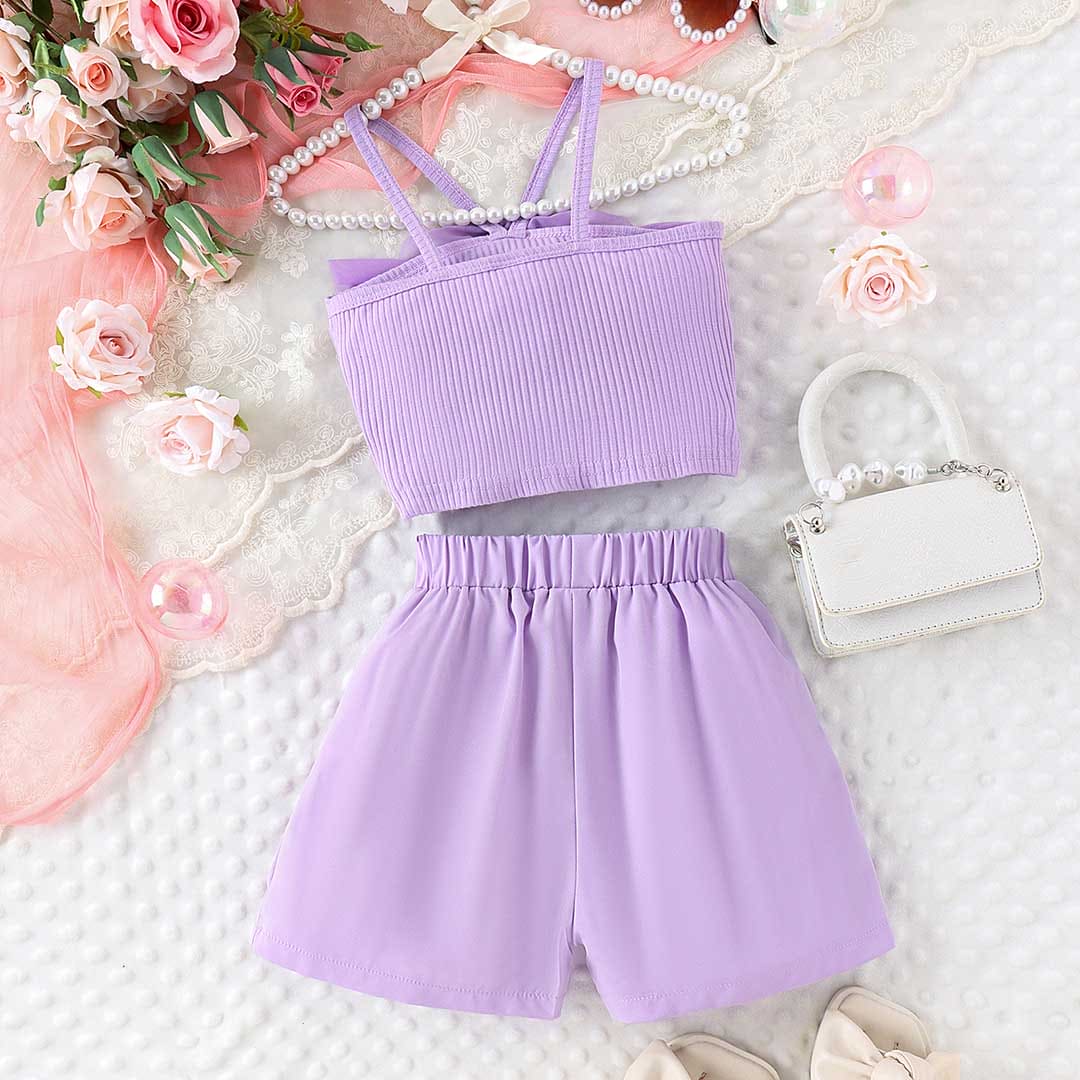 Girls Flower Applique Camisole Top With Shorts Set Sets   