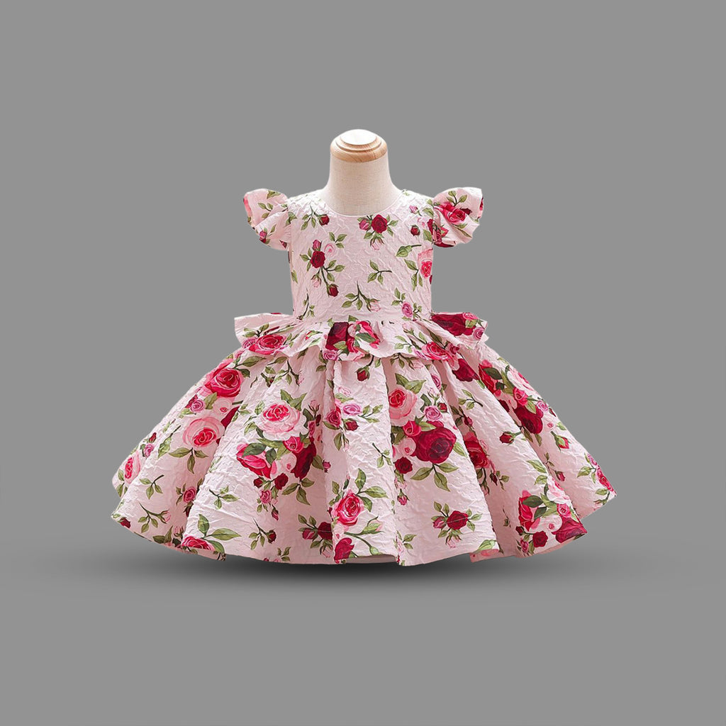 Girls Floral Print Tulle Party Dress
