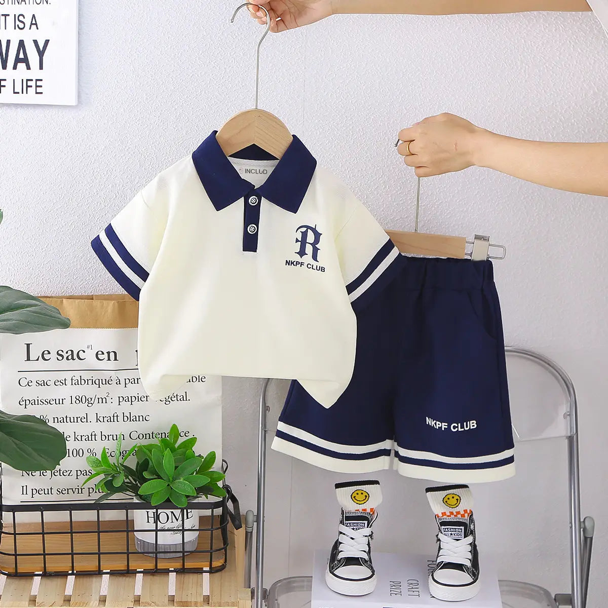 Boys Off White Typographic Printed Polo T-Shirt With Elasticated Shorts Sets 2 pc. Sets Off White 1-2 Y