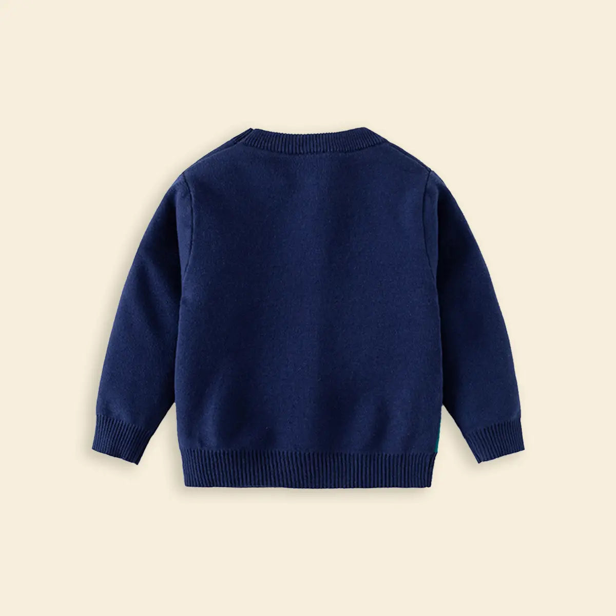 Boys Navy Blue Self-Design Long TAil Dinosaur Pattern Knitted Sweater Sweaters & Cardigans
