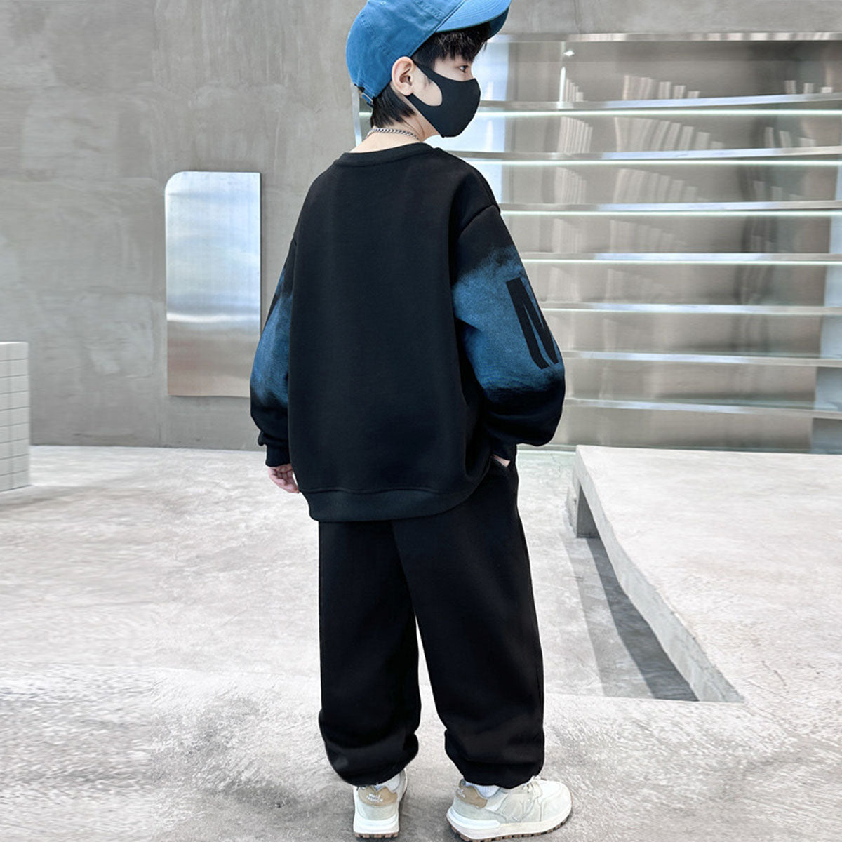 Boys Black Typographic Printed Sweatshirt With Jogger Winter Co-ord Sets 2 pc. Sets