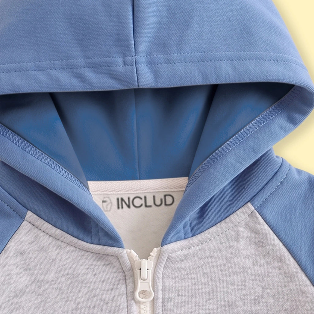 Boys Grey Colorblocked Zip-Up Hoodie Sweatshirts & Hoodies
