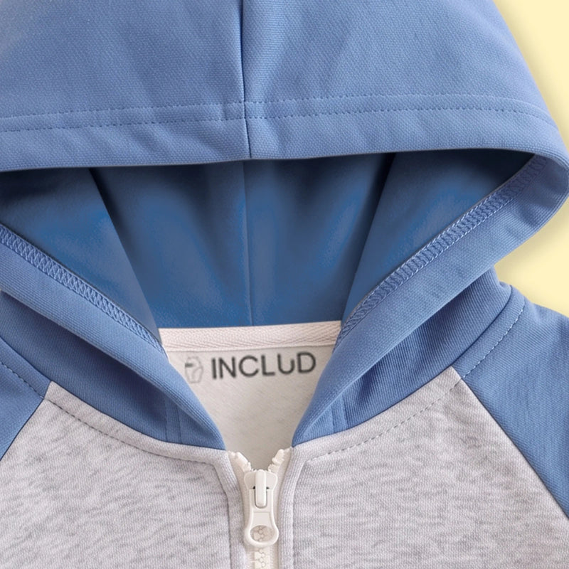 Boys Grey Colorblocked Zip-Up Hoodie Sweatshirts & Hoodies
