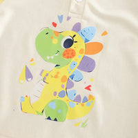 Boys Yellow Dinosaur Printed Short Sleeve Polo T-Shirt With Denim Shorts Sets 2 pc. Sets