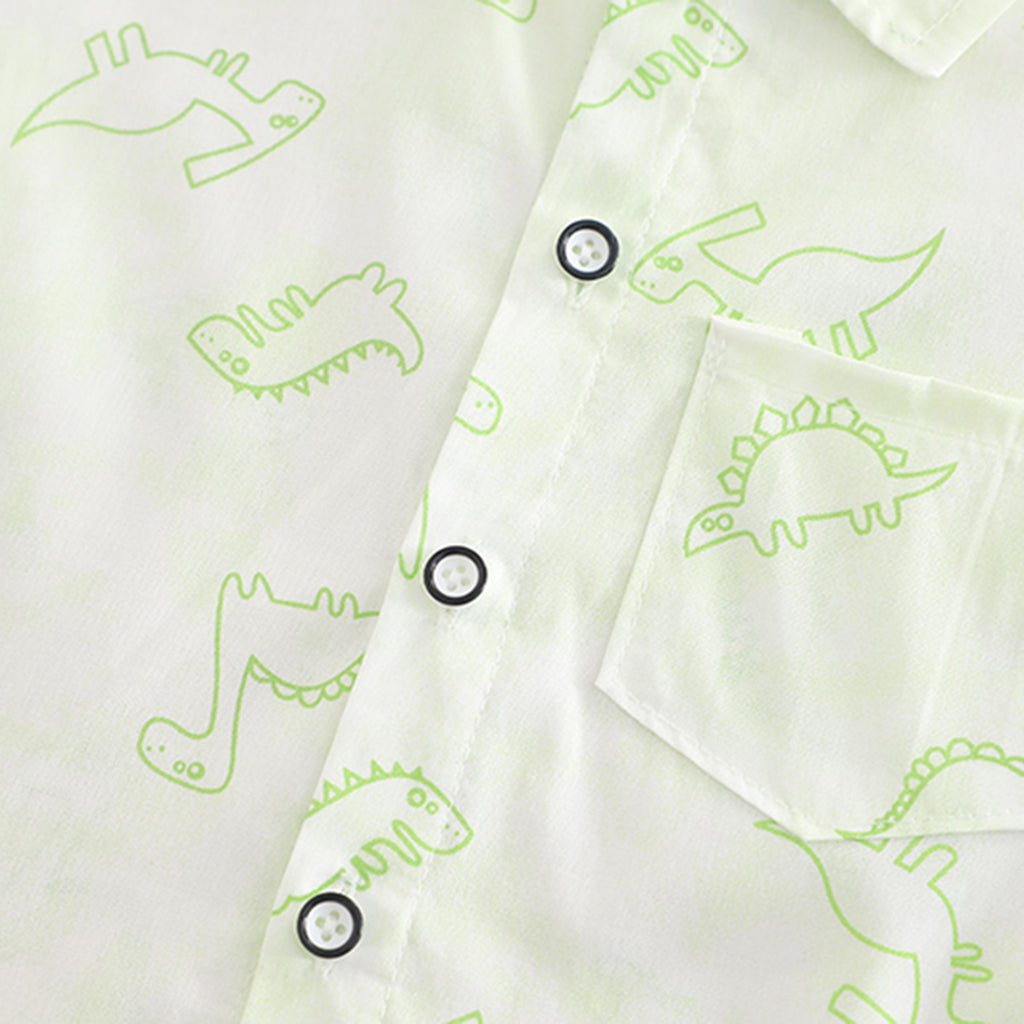 Boys Green Dinosaur Printed Shirt With Sleeveless T-Shirt And Shorts Set 3 pc. Sets
