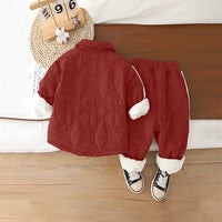 Boys Red Textured Jacket With Pants Sets 2 pc. Sets