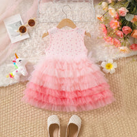 Girls Light Pink Kitty Applique Sleeveless Tiered Dress Casual Dresses