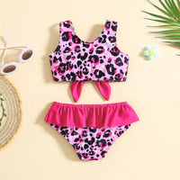 Girls Pink Leopard Print Sleeveless Top With Briefs Swimwear Sets Sets