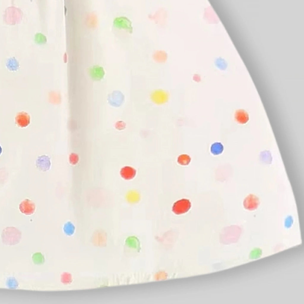 Girls Off White Polka Dot Printed Ruffle Collar A-Line Dress Casual Dresses