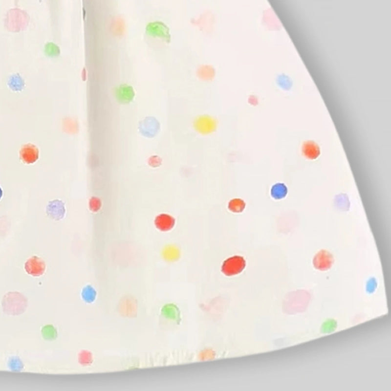 Girls Off White Polka Dot Printed Ruffle Collar A-Line Dress Casual Dresses