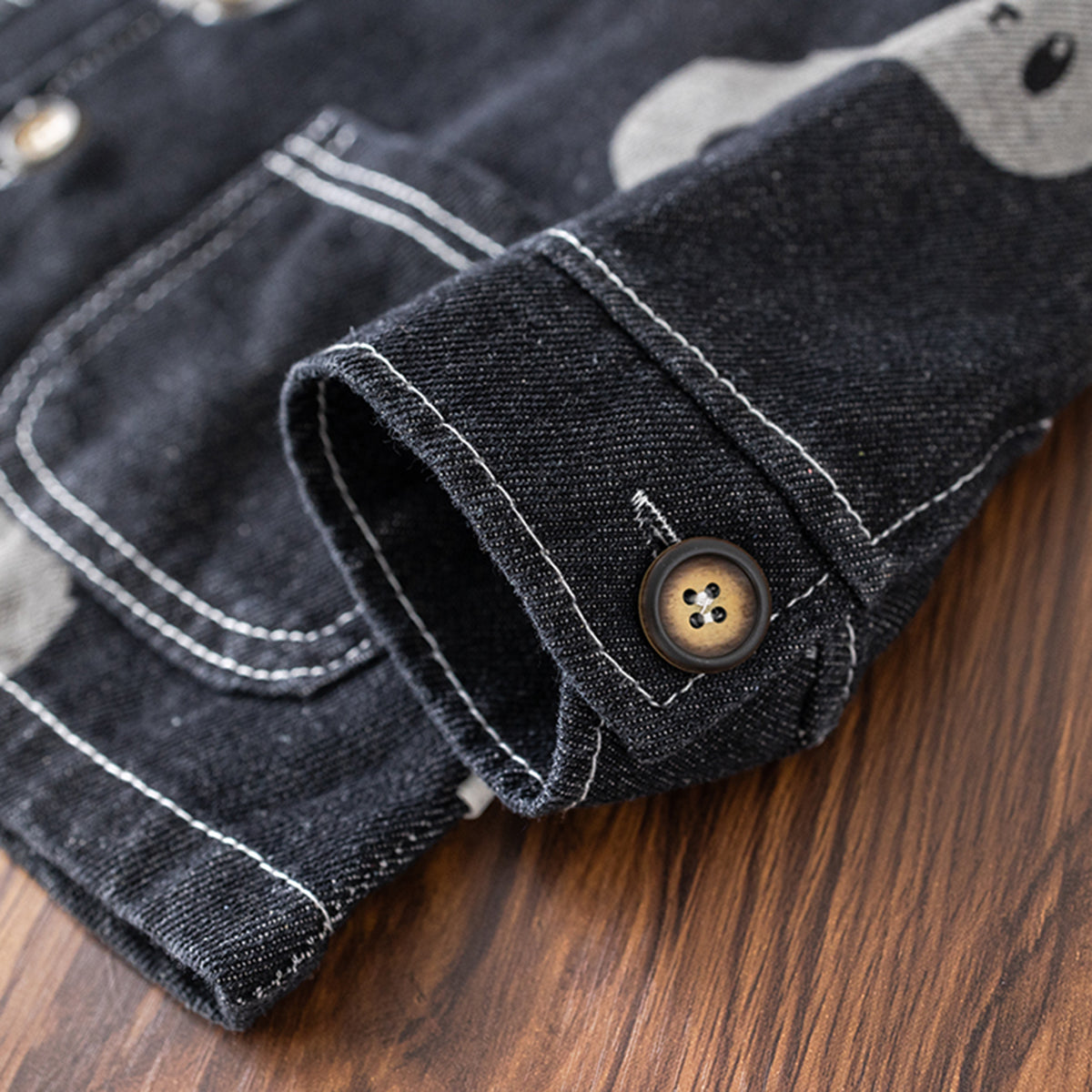 Boys Black Panda Printed Denim Jacket With T-Shirt & Joggers Set Sets