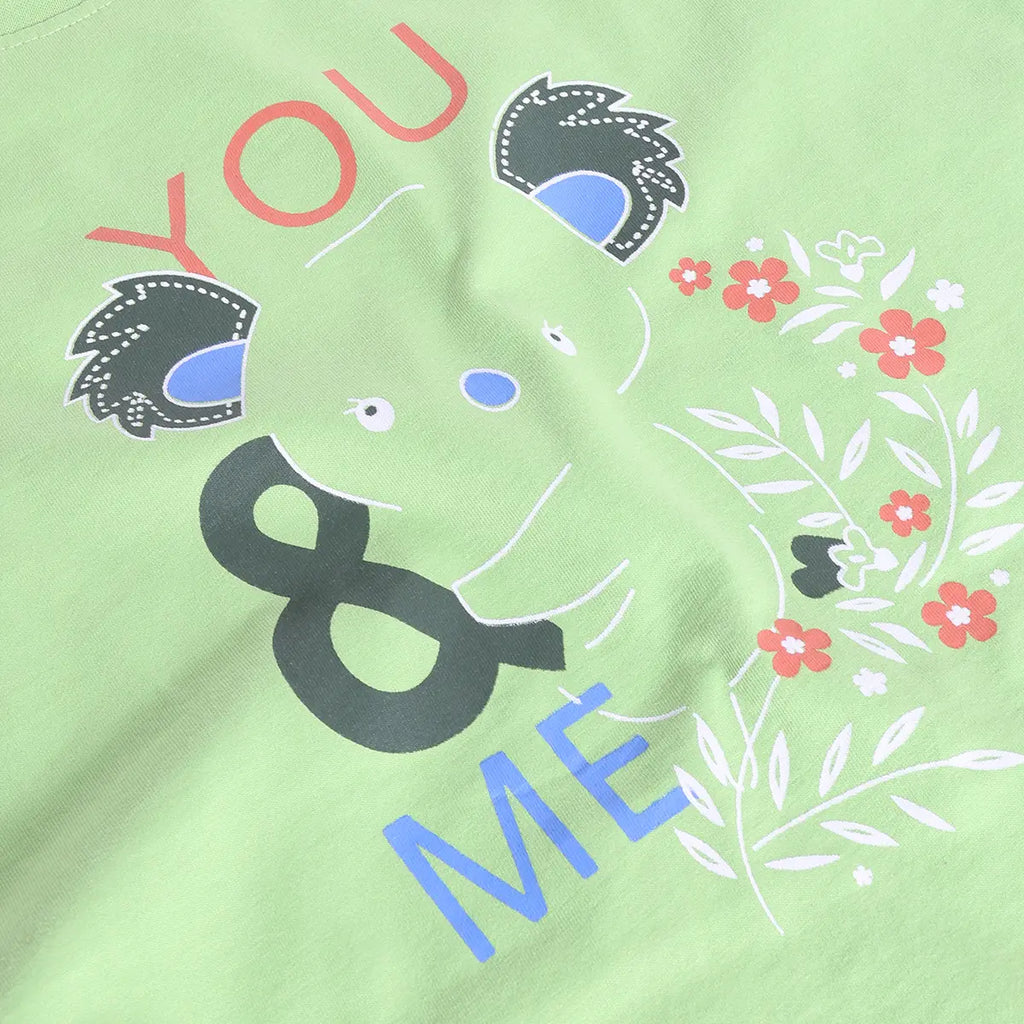 Girls Green Graphic Printed Short Sleeve T-shirts With Elasticated Legging Sets Sets