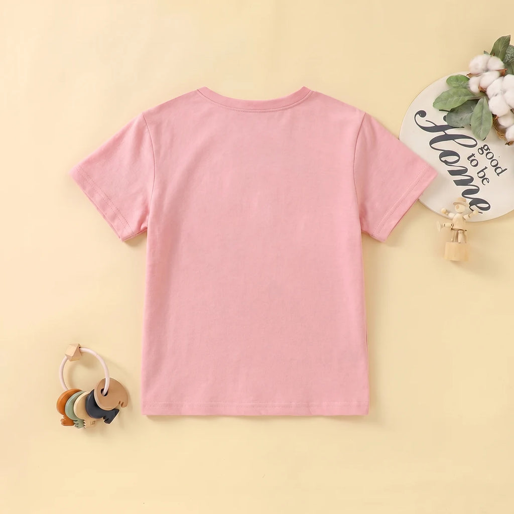 Girls Pink Short Sleeve Girl Graphic T-Shirt Tshirts